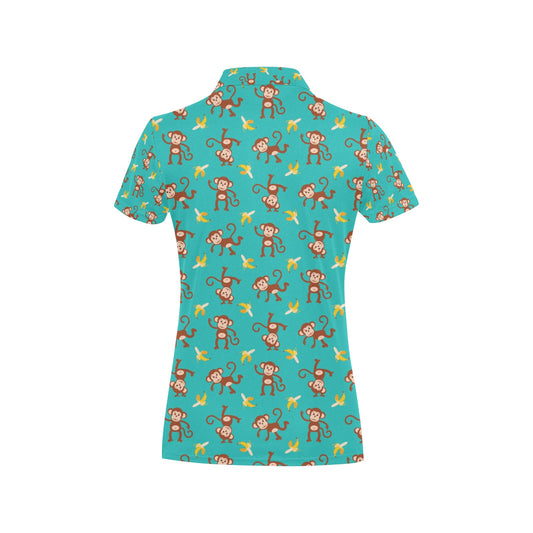 Monkey Banana Design Themed Print Women's Polo Shirt