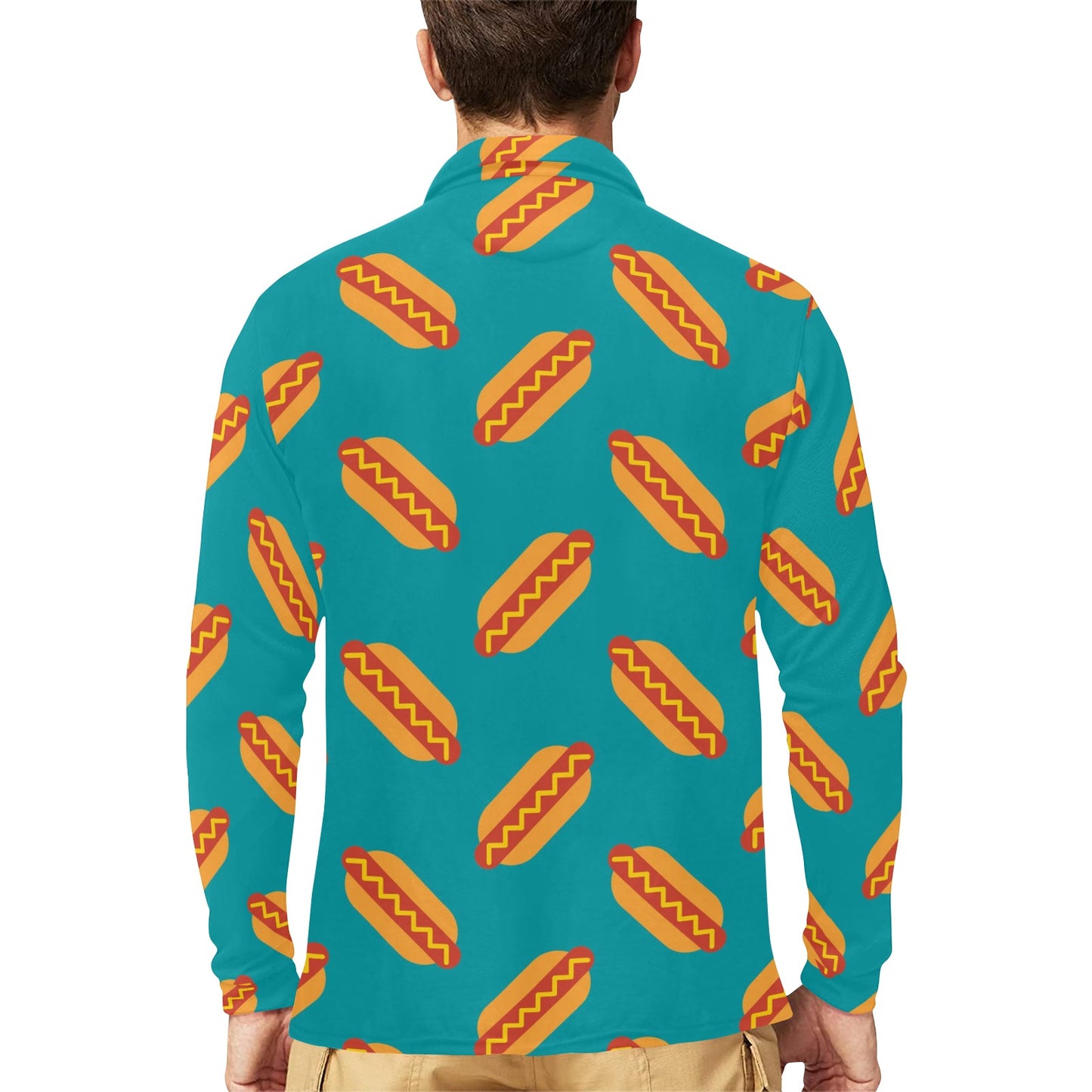 Hot Dog Pattern Print Design 03 Long Sleeve Polo Shirt For Men's