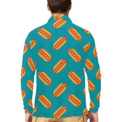 Hot Dog Pattern Print Design 03 Long Sleeve Polo Shirt For Men's