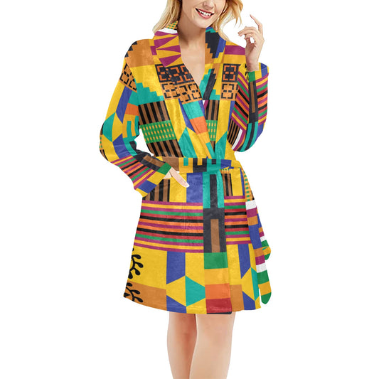 Kente Pattern Print Design 03 Women's Fleece Robe
