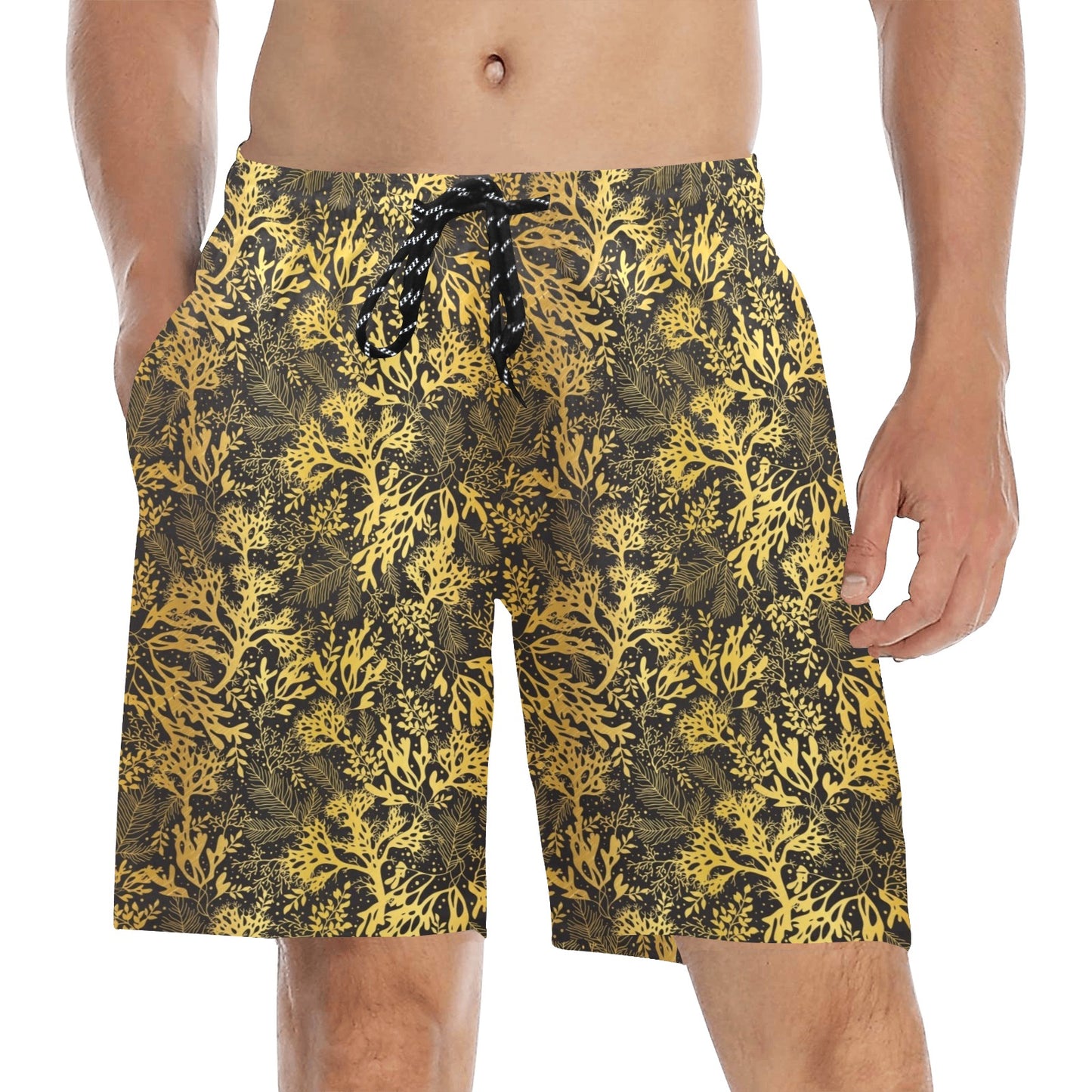 Seaweed Print Design LKS303 Men's Swim Trunks Beach Shorts