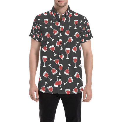 Wine Glass Print Design LKS303 Men Short Sleeve Button Up Shirt