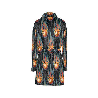 Basketball Fire Print Pattern Women's Fleece Robe