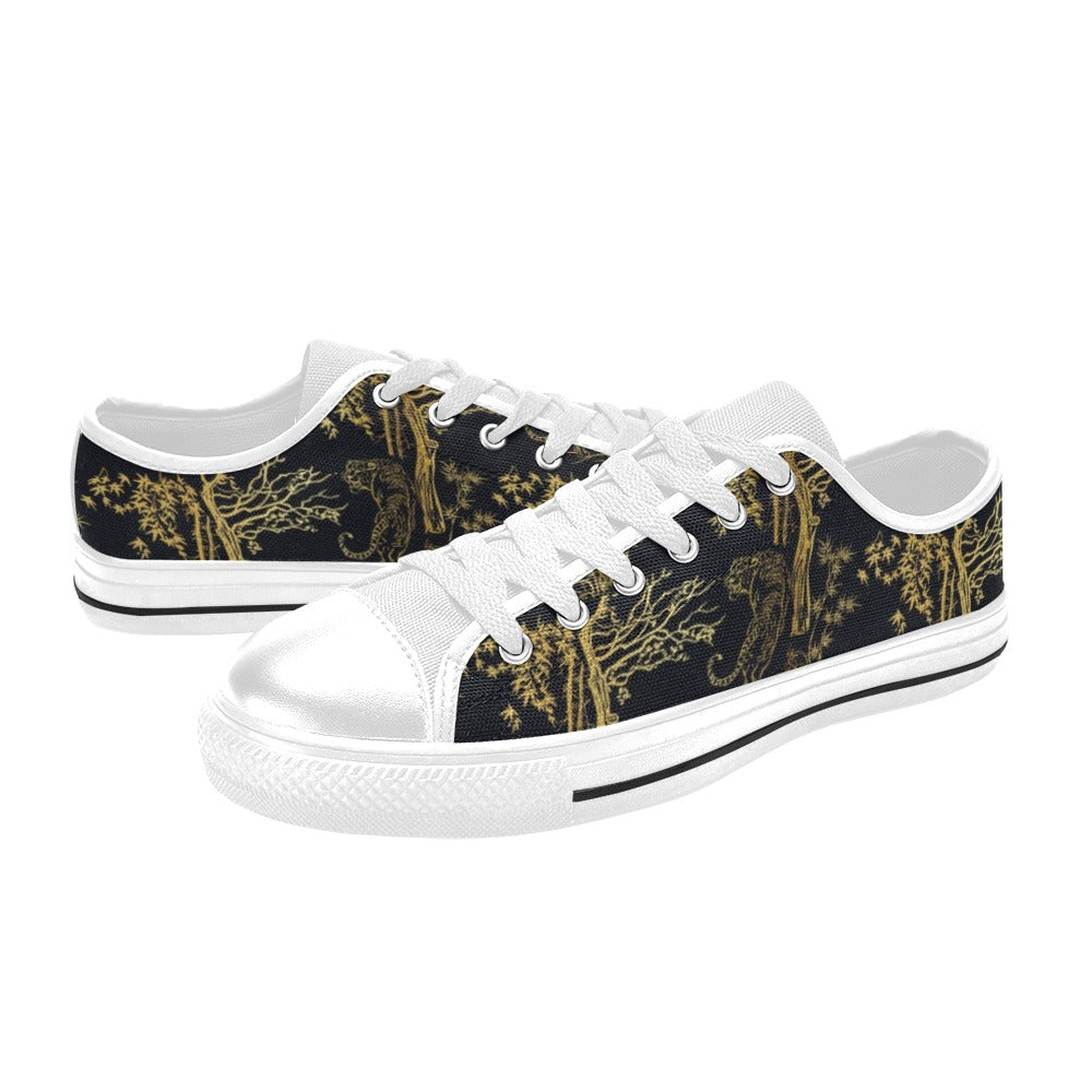 Tiger Gold Print Design LKS307 Women's White Low Top Shoes