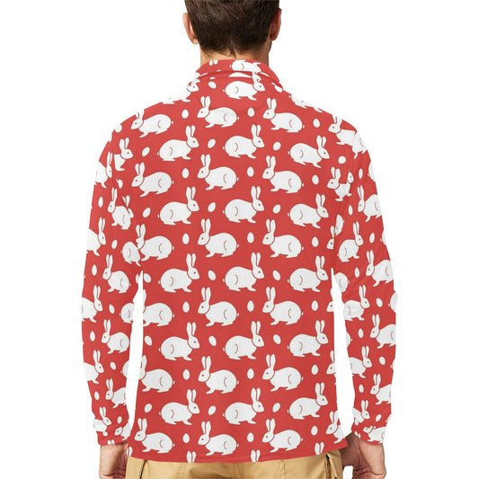 Rabbit Pattern Print Design RB017 Long Sleeve Polo Shirt For Men's