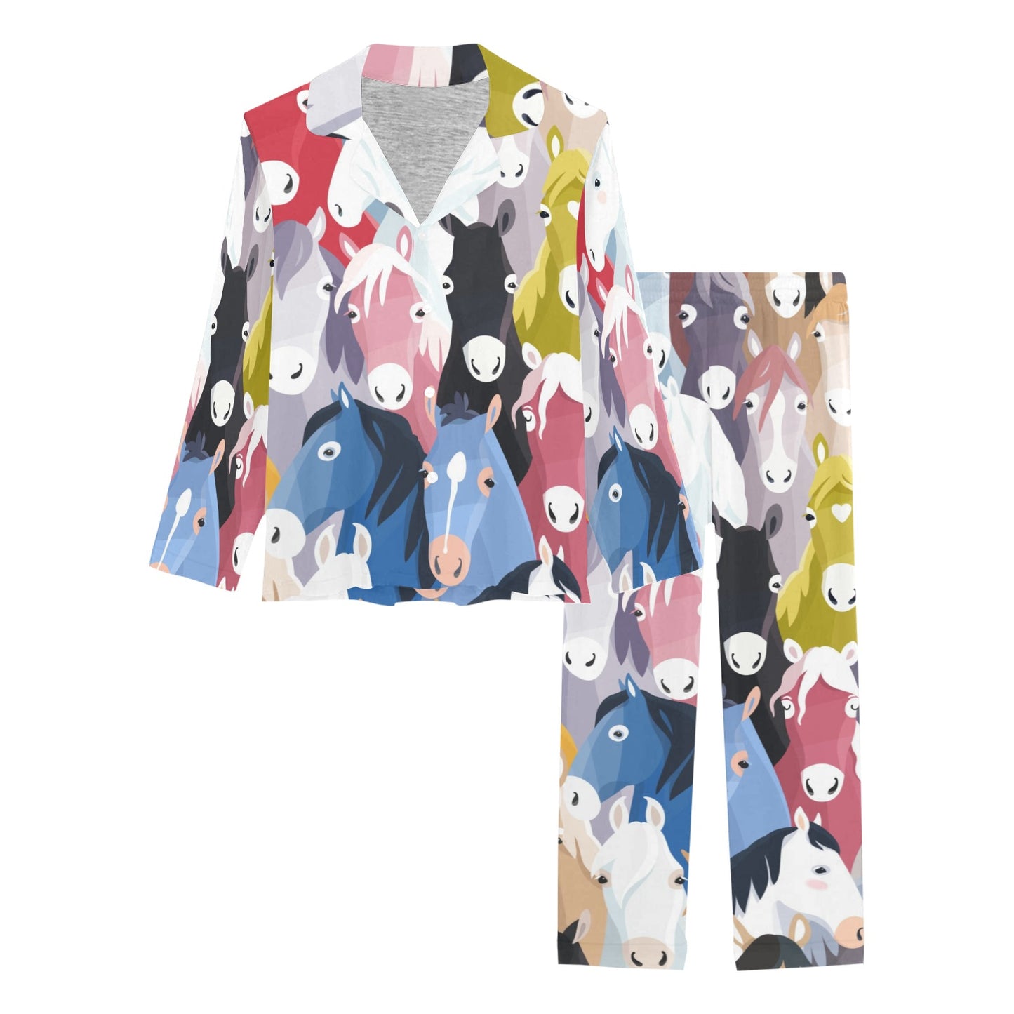 Colorful Horse Pattern Women's Long Pajama Set