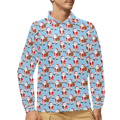 Santa Christmas Themed Print Design LKS305 Long Sleeve Polo Shirt For Men's