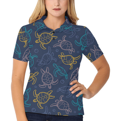 Sea Turtle Baby Print Women's Polo Shirt