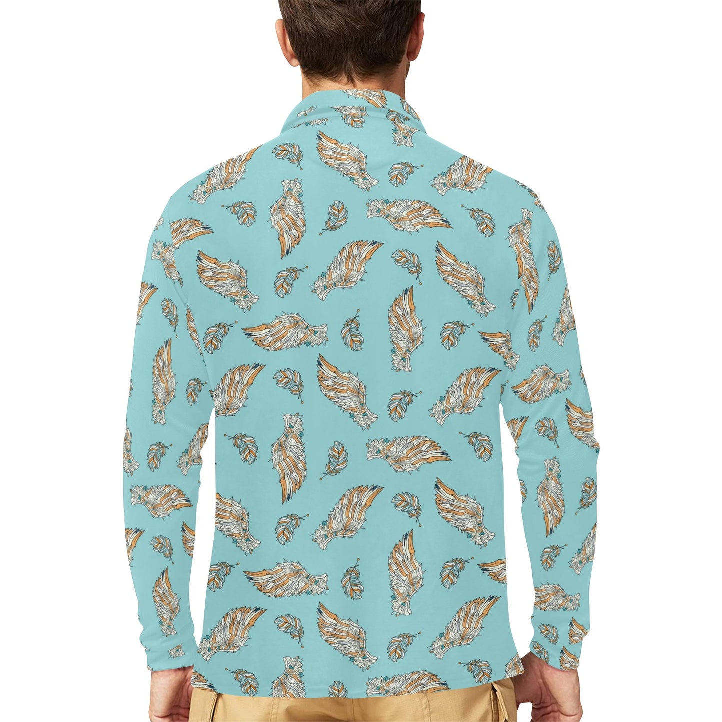 Angel Wings Pattern Print Design 03 Long Sleeve Polo Shirt For Men's