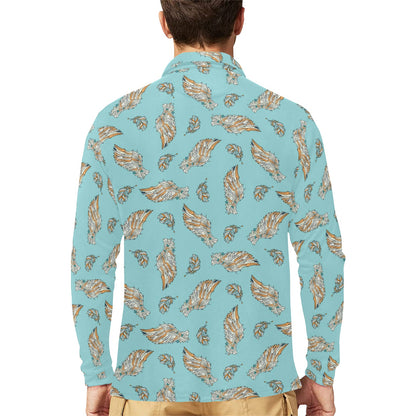 Angel Wings Pattern Print Design 03 Long Sleeve Polo Shirt For Men's