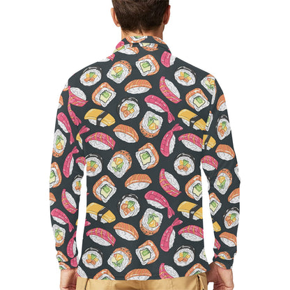 Sushi Print Design LKS306 Long Sleeve Polo Shirt For Men's