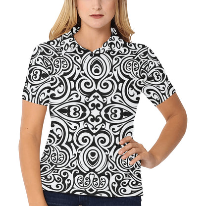 Polynesian Tattoo Pattern Women's Polo Shirt