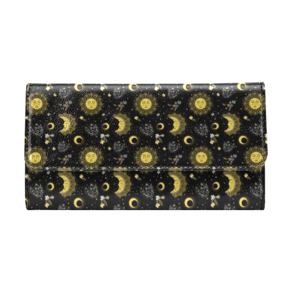 Sun Moon Golden Design Themed Print Women's Trifold Wallet