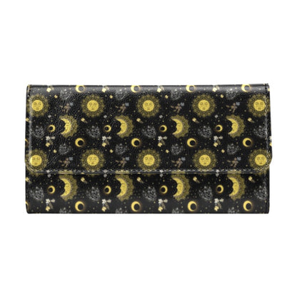 Sun Moon Golden Design Themed Print Women's Trifold Wallet