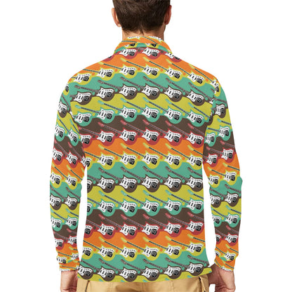 Electric Guitar Print Design LKS401 Long Sleeve Polo Shirt For Men's