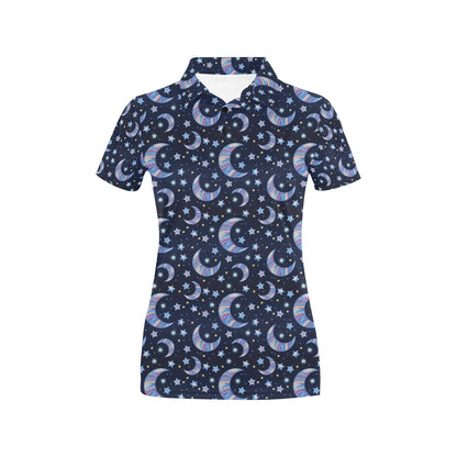 Celestial Moon Pattern Print Design 03 Women's Polo Shirt