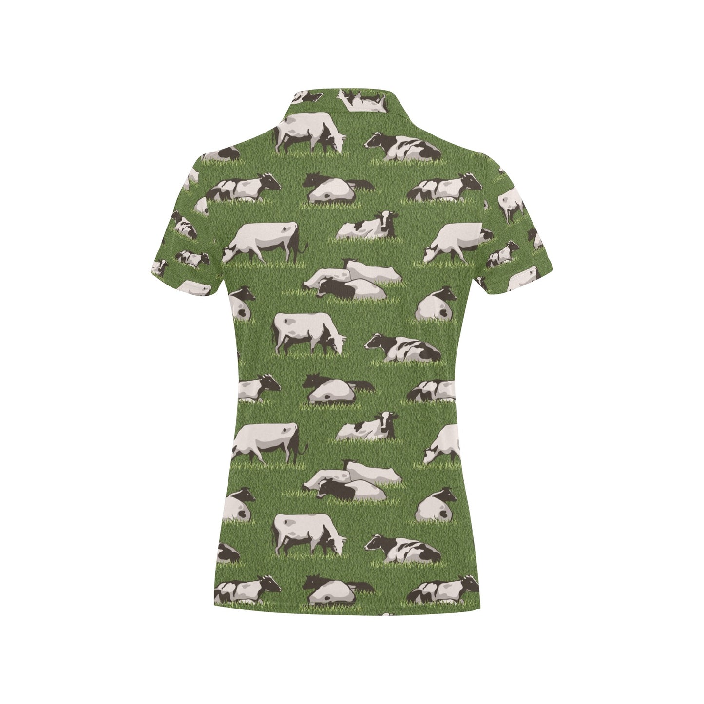 Cow on Grass Print Pattern Women's Polo Shirt