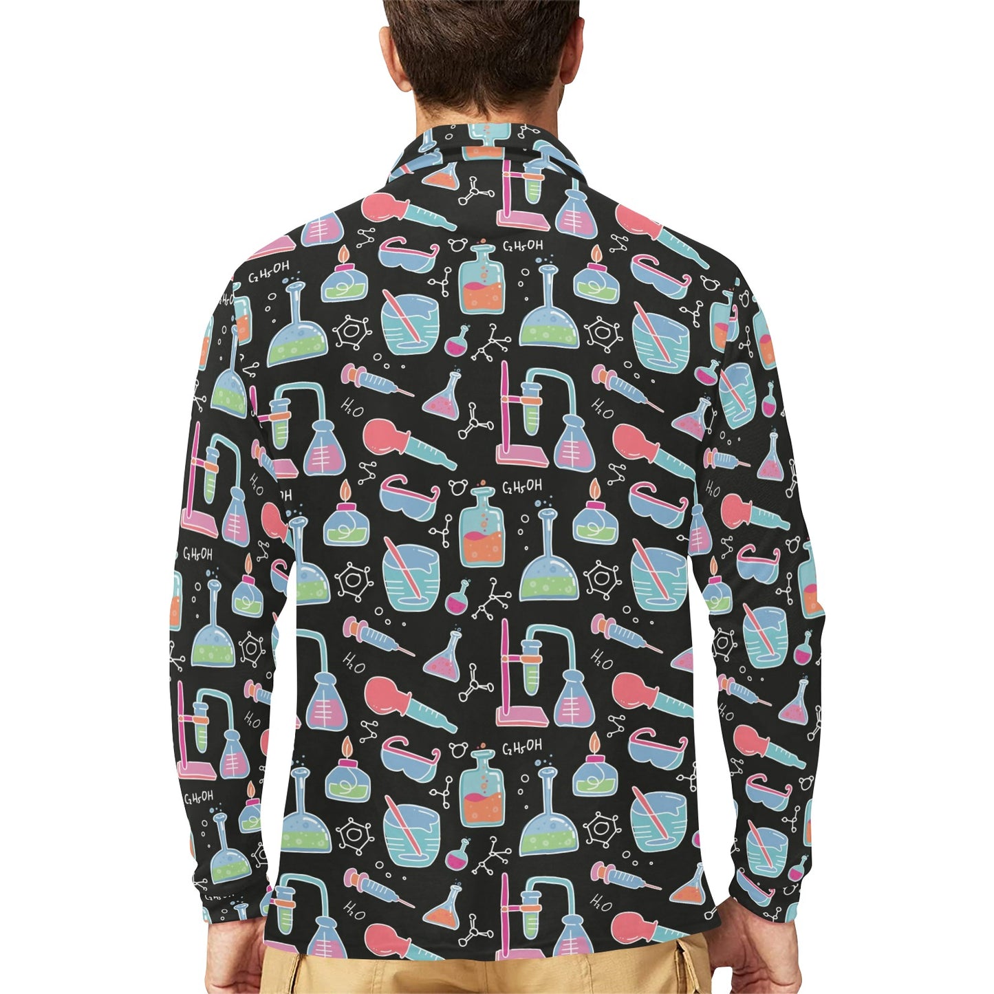 Chemical Pattern Print Design 06 Long Sleeve Polo Shirt For Men's