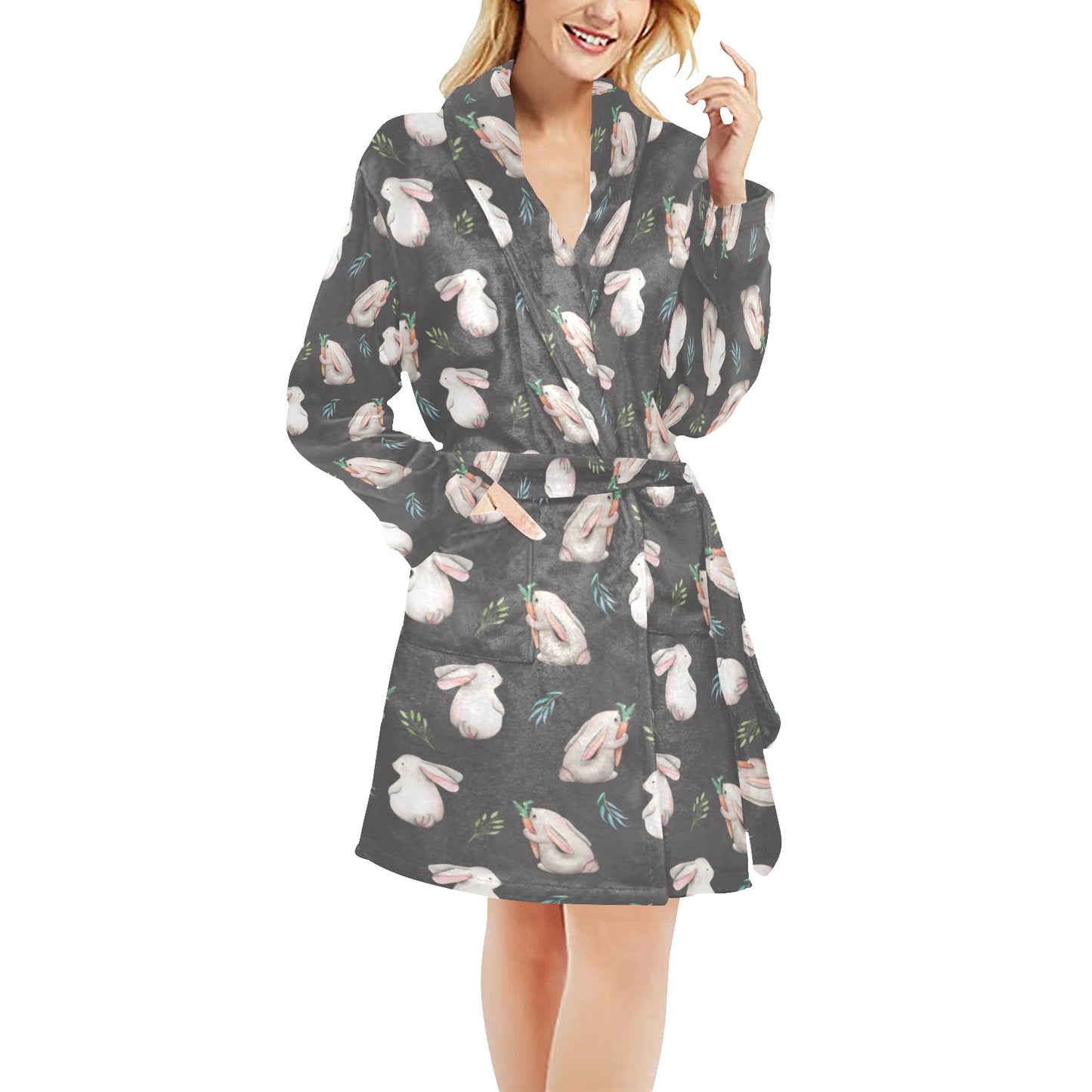 Rabbit Print Design LKS402 Women's Fleece Robe