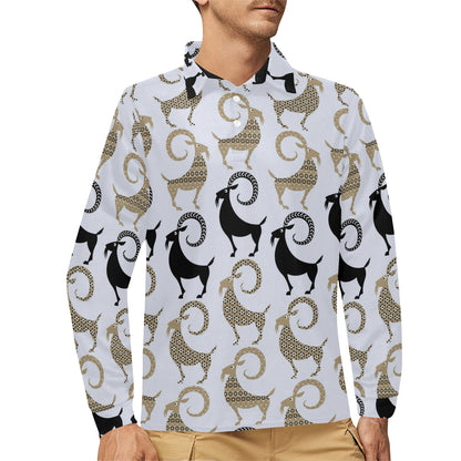 Goat Pattern Print Design 03 Long Sleeve Polo Shirt For Men's
