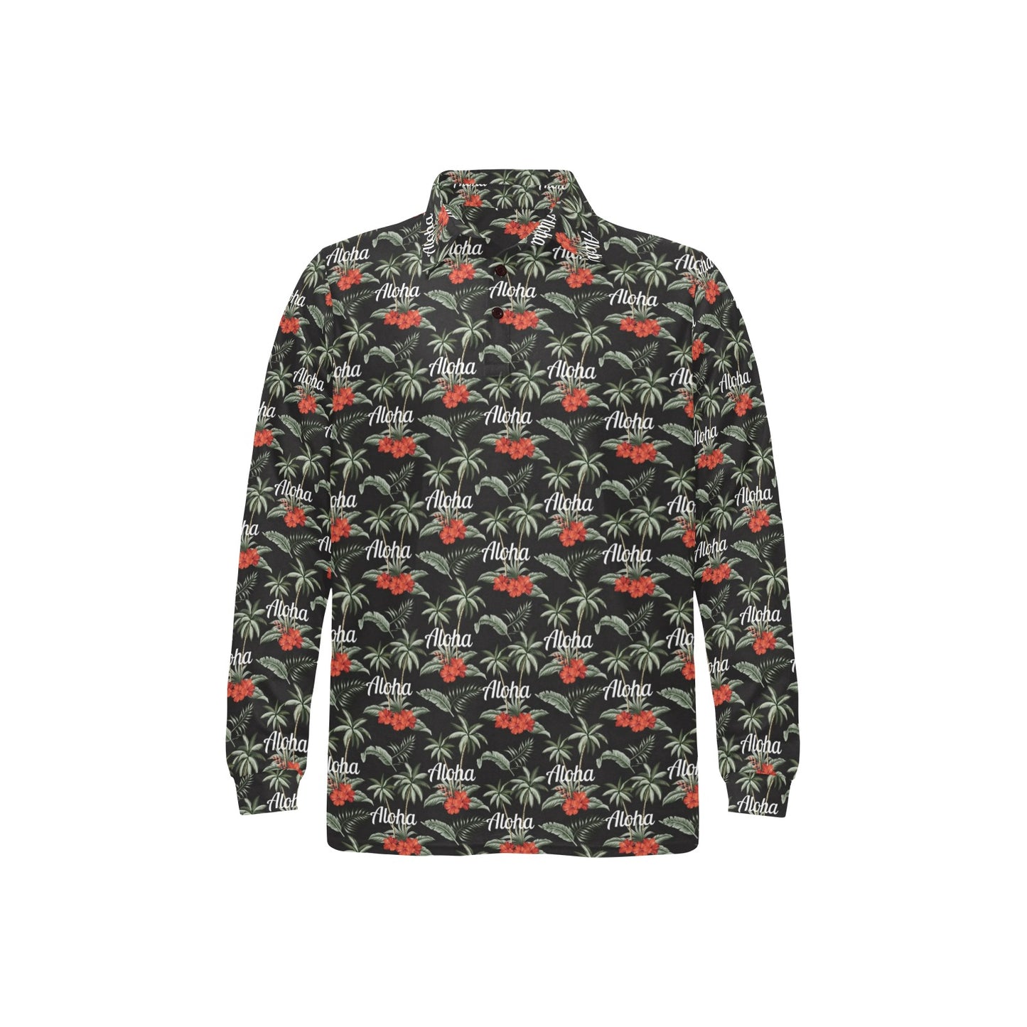Aloha Palm Tree Design Themed Print Long Sleeve Polo Shirt For Men's