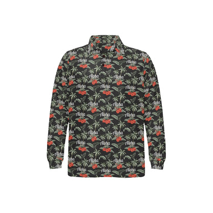 Aloha Palm Tree Design Themed Print Long Sleeve Polo Shirt For Men's