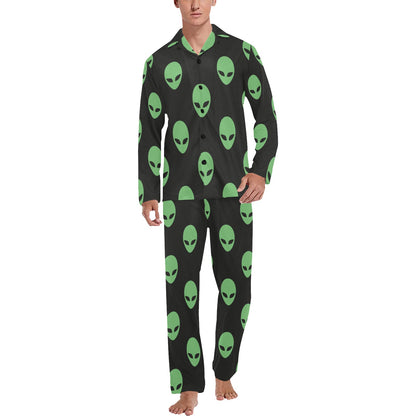 Alien Green Neon Pattern Print Design 01 Men's Long Pajama Set