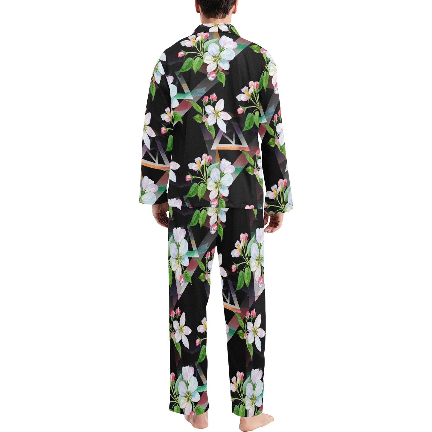 Apple blossom Pattern Print Design AB07 Men's Long Pajama Set