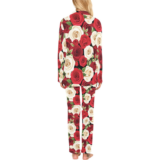 Rose Pattern Print Design RO06 Women's Long Pajama Set
