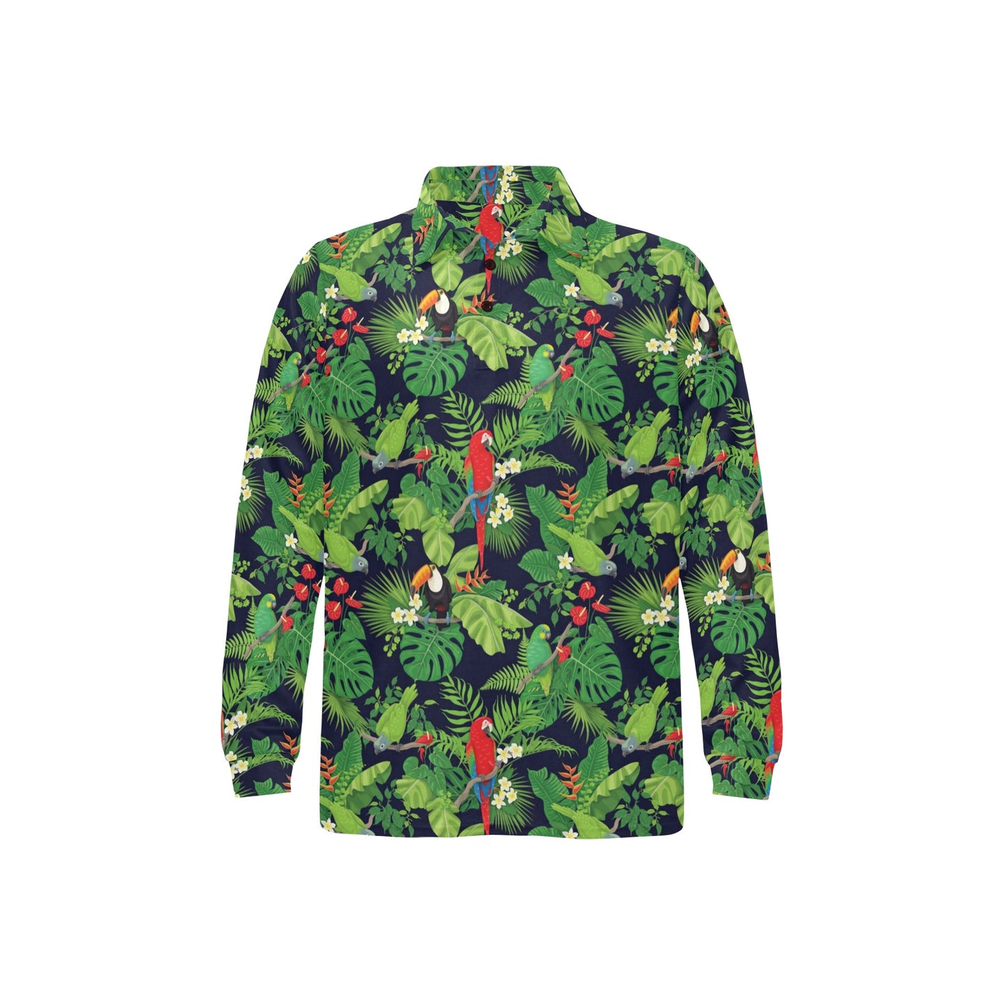 Rainforest Parrot Pattern Print Design A03 Long Sleeve Polo Shirt For Men's