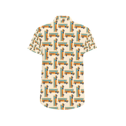 School Bus Print Design LKS305 Men Short Sleeve Button Up Shirt