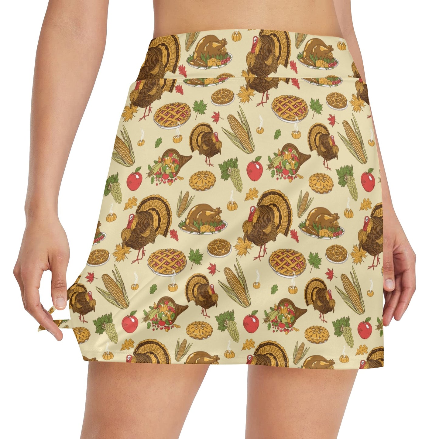 Thanksgiving Print Design LKS302 17" Golf & Pickleball Skort with Pockets