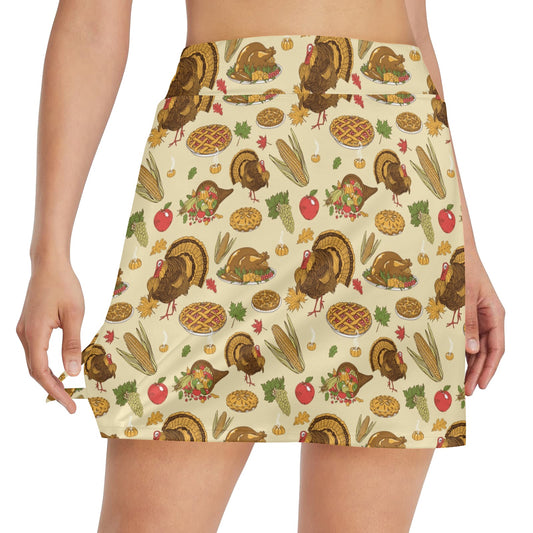 Thanksgiving Print Design LKS302 17" Golf & Pickleball Skort with Pockets