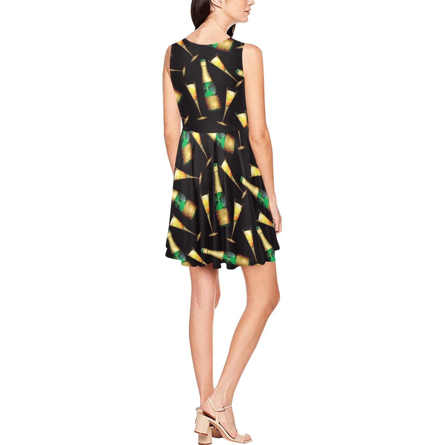 Champagne Pattern Print Design 02 Sleeveless Dress