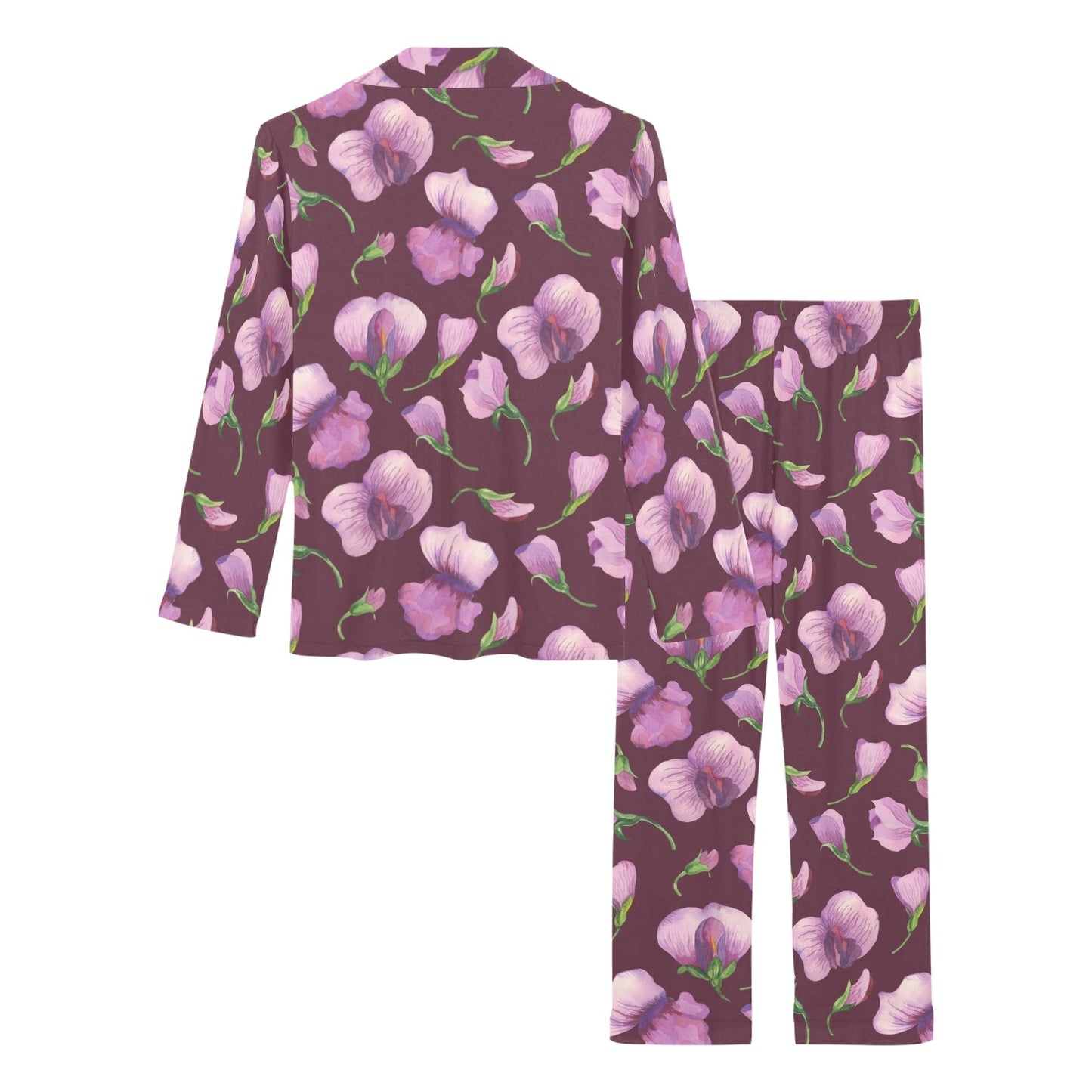 Peony Pattern Print Design PE010 Women's Long Pajama Set