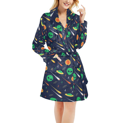 Alien UFO Pattern Print Design 05 Women's Fleece Robe