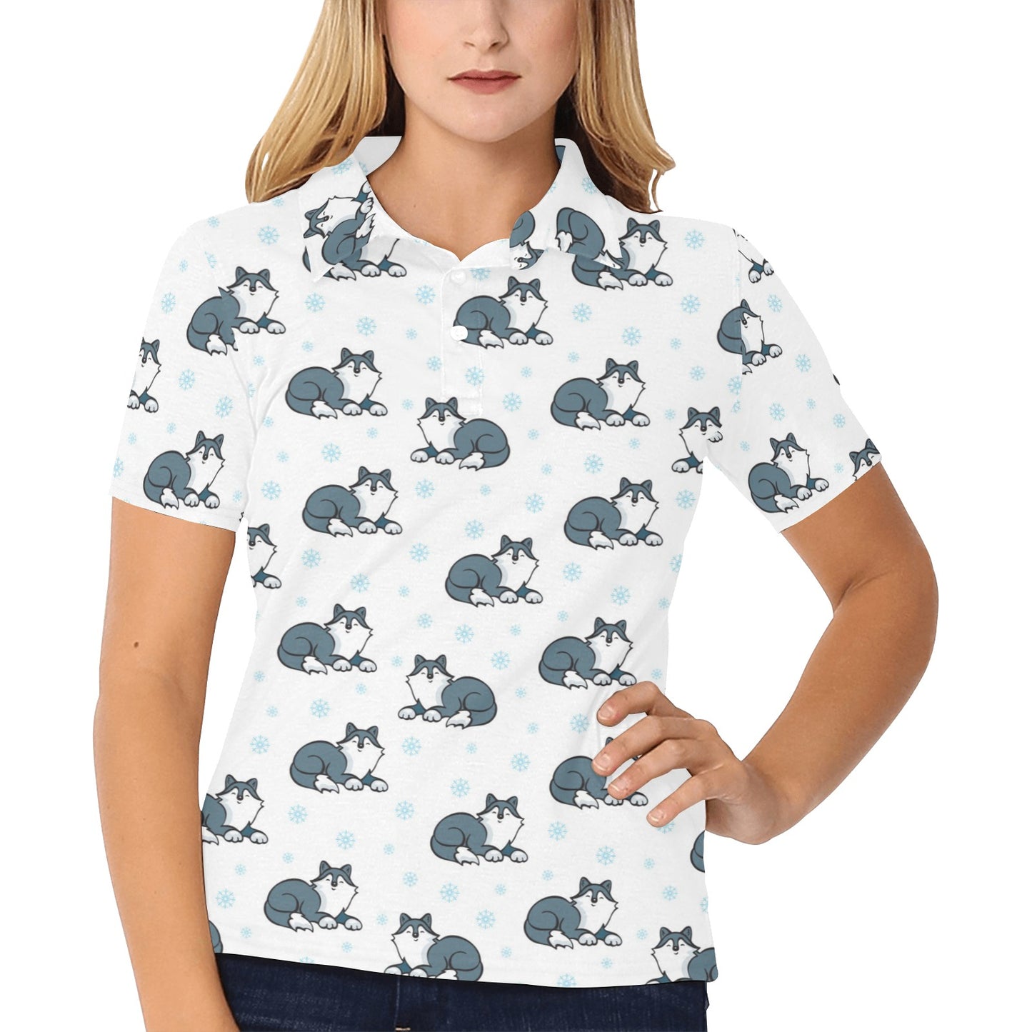Alaskan Malamute Pattern Print Design 03 Women's Polo Shirt