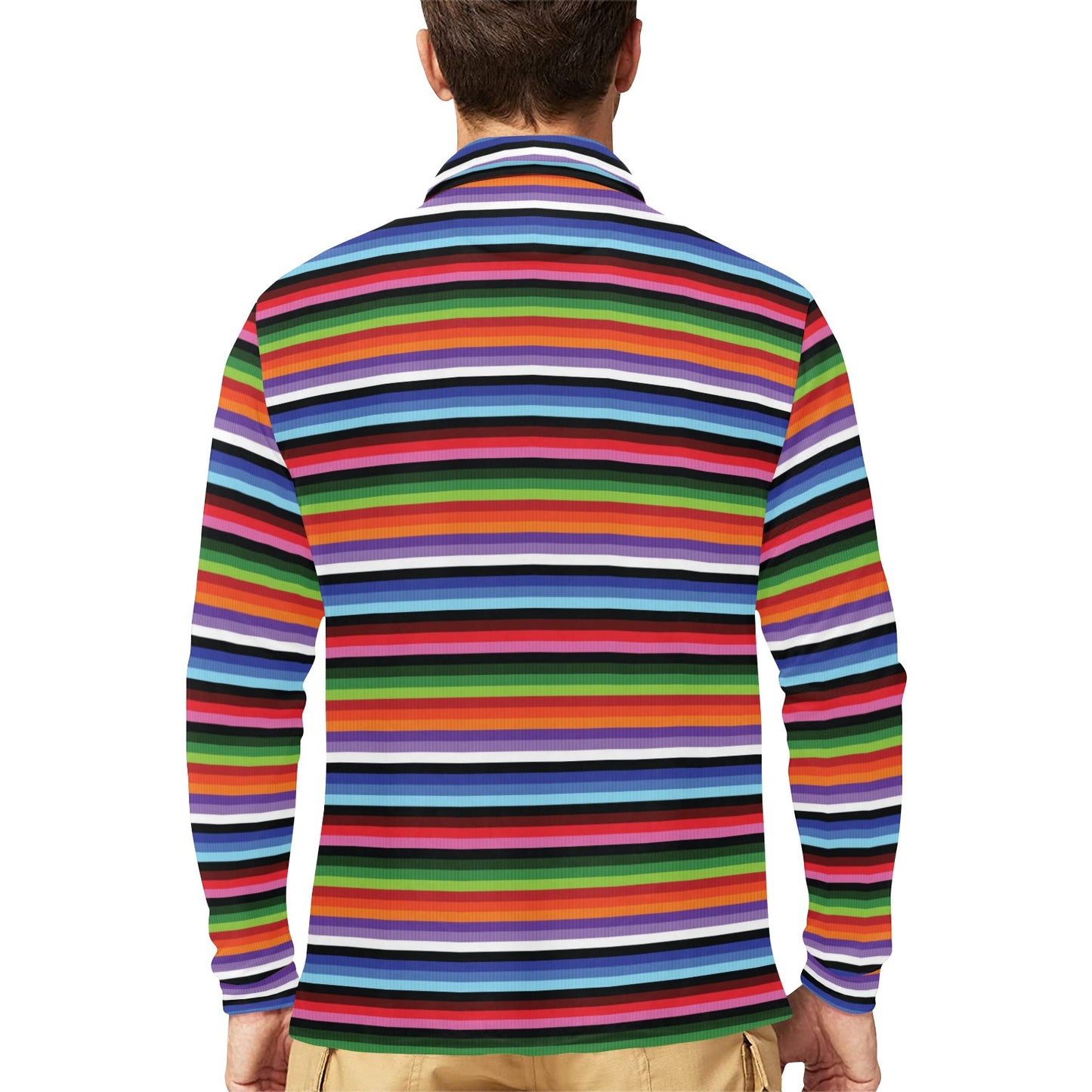 Serape Design Long Sleeve Polo Shirt For Men's