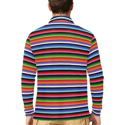 Serape Design Long Sleeve Polo Shirt For Men's