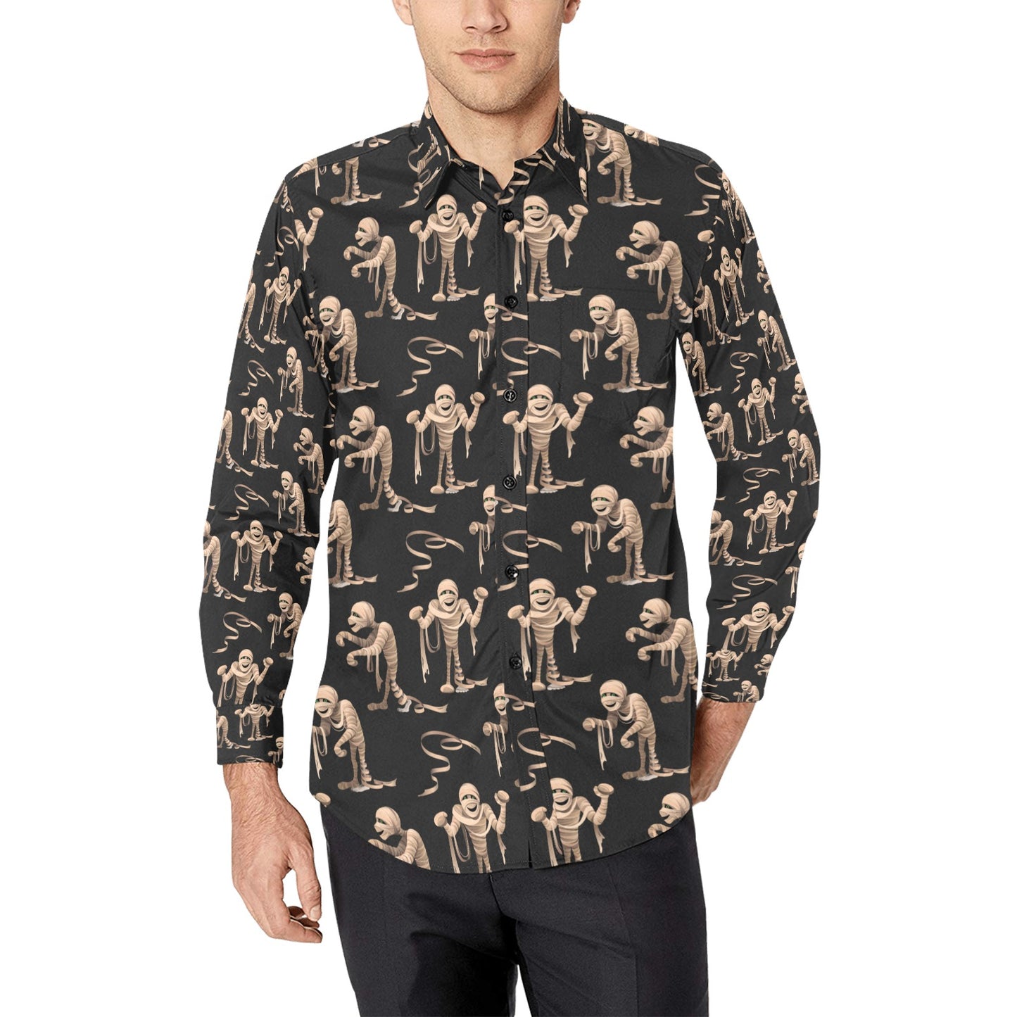 Mummy Print Design LKS302 Men's Long Sleeve Dress Shirt