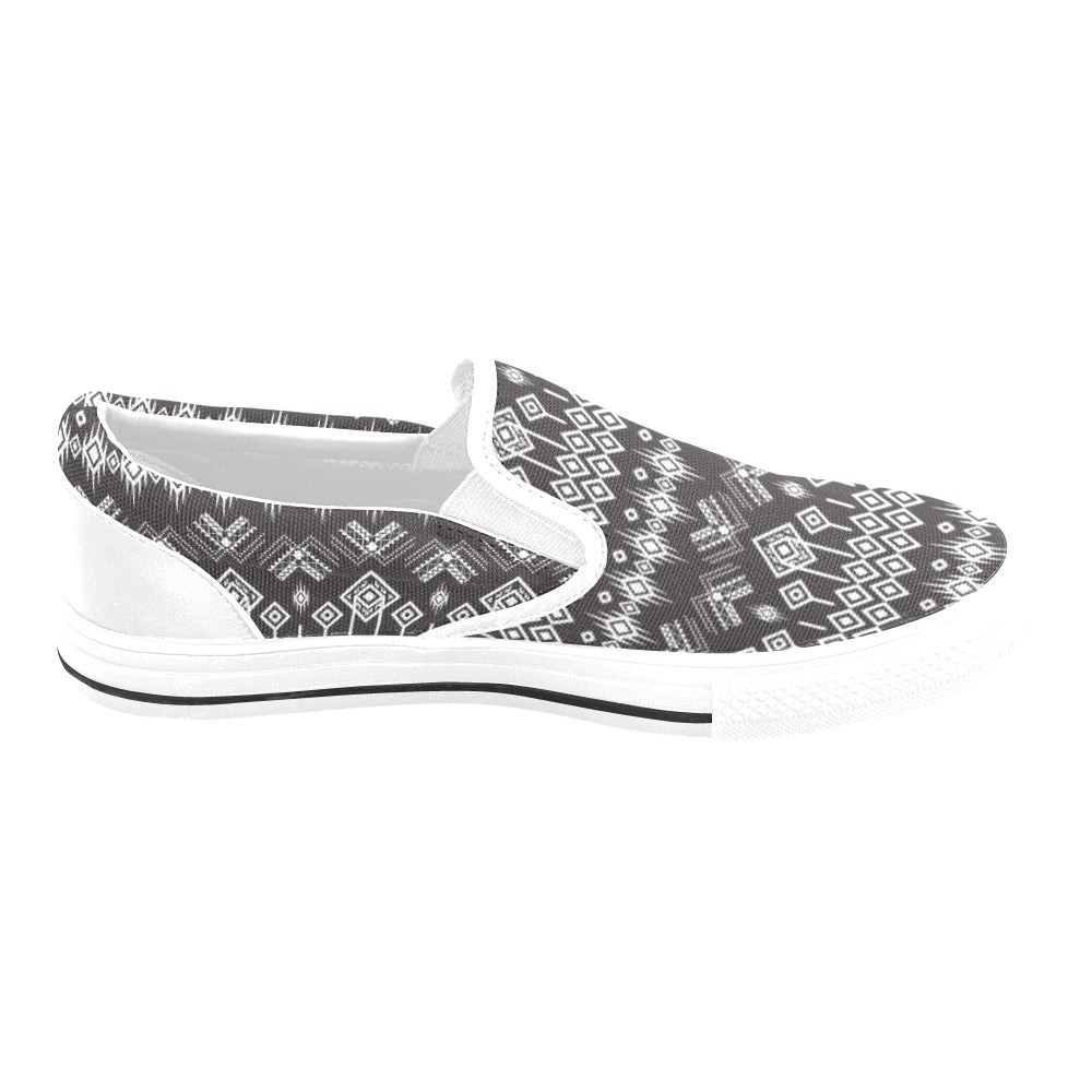 Tribal Pattern Print Design LKS304 White Slip Ons Canvas Women's Shoes