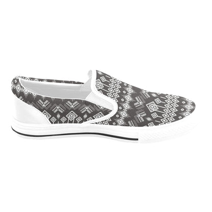 Tribal Pattern Print Design LKS304 White Slip Ons Canvas Women's Shoes