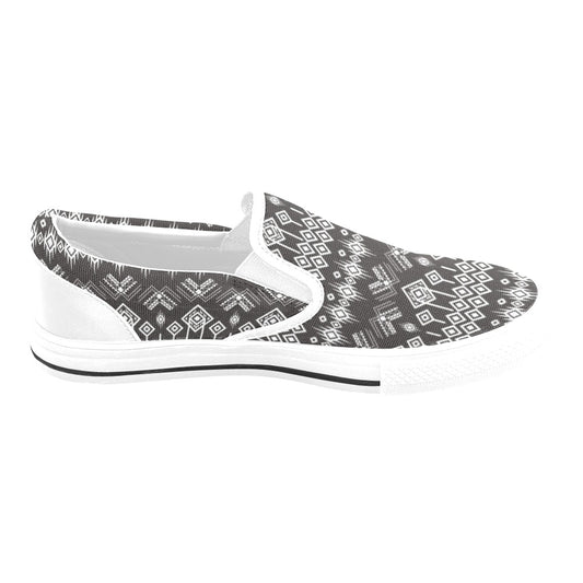 Tribal Pattern Print Design LKS304 White Slip Ons Canvas Women's Shoes