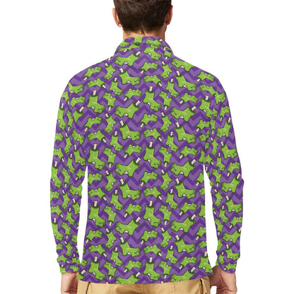 Zombie Foot Design Pattern Print Long Sleeve Polo Shirt For Men's