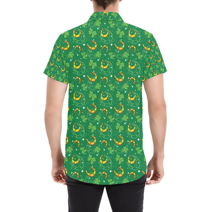 Shamrock With Horse Shoes Print Design LKS305 Men Short Sleeve Button Up Shirt