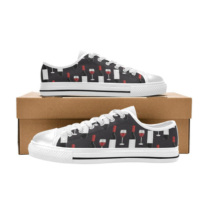 Wine Print Design LKS309 Women's White Low Top Shoes