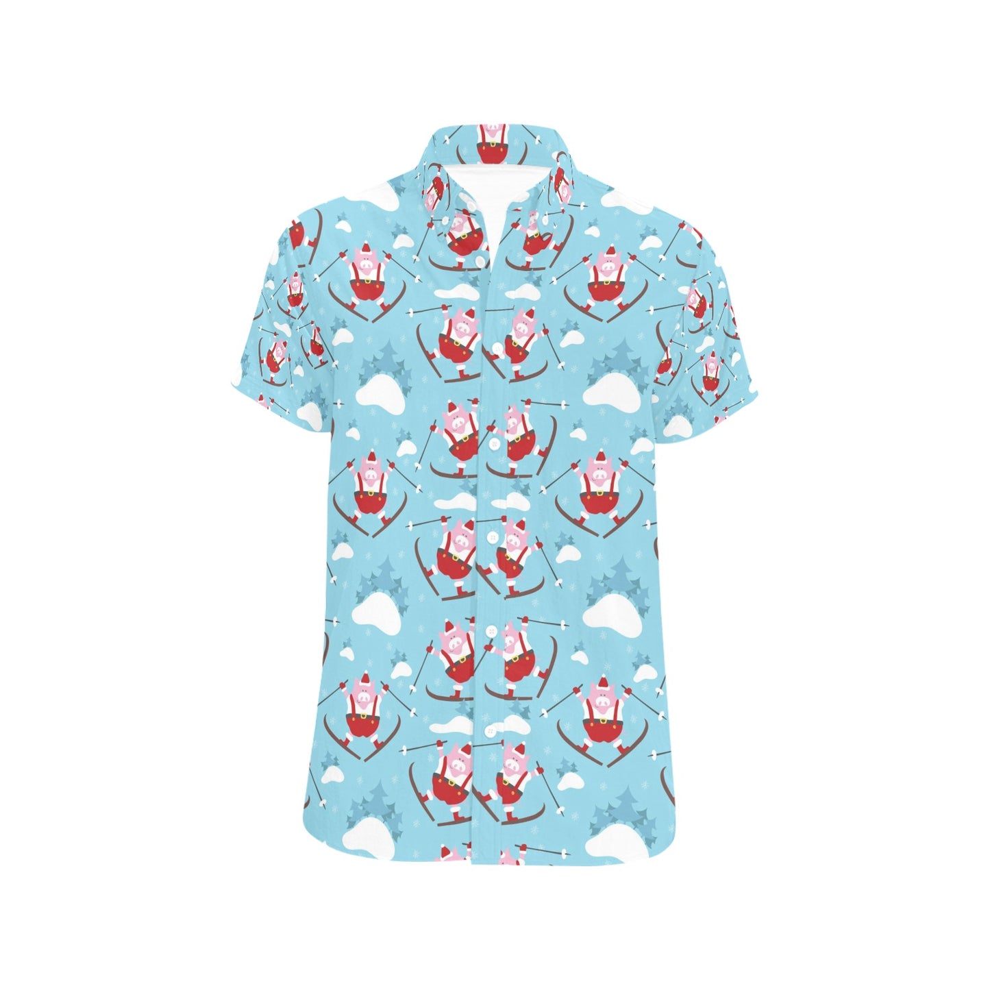 Ski Print Design LKS309 Men Short Sleeve Button Up Shirt