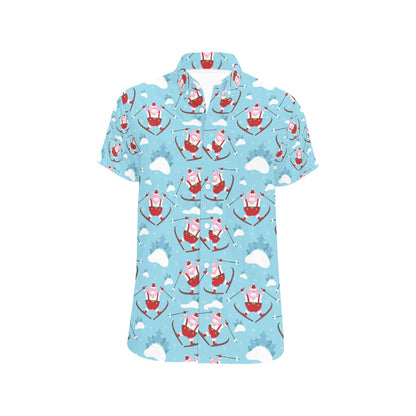Ski Print Design LKS309 Men Short Sleeve Button Up Shirt