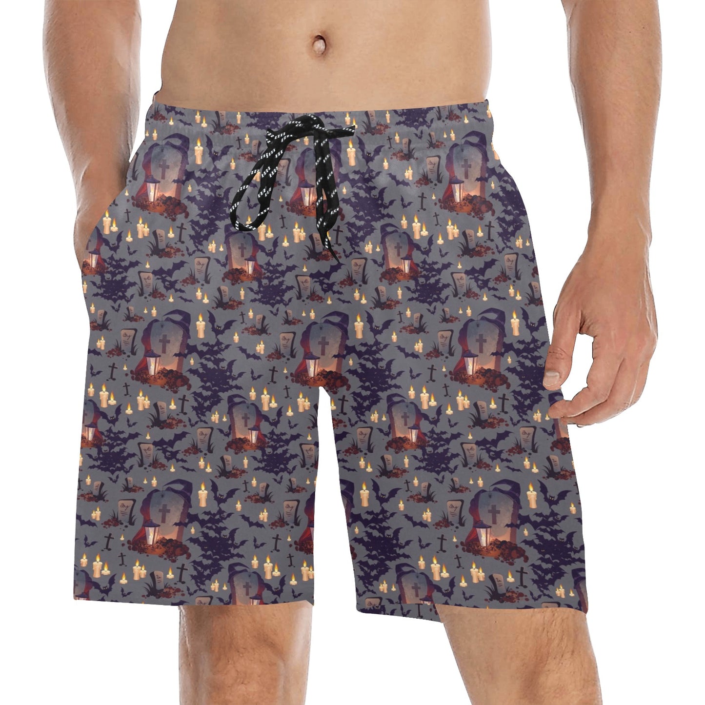 Creepy Graveyard Print Design LKS301 Men's Swim Trunks Beach Shorts