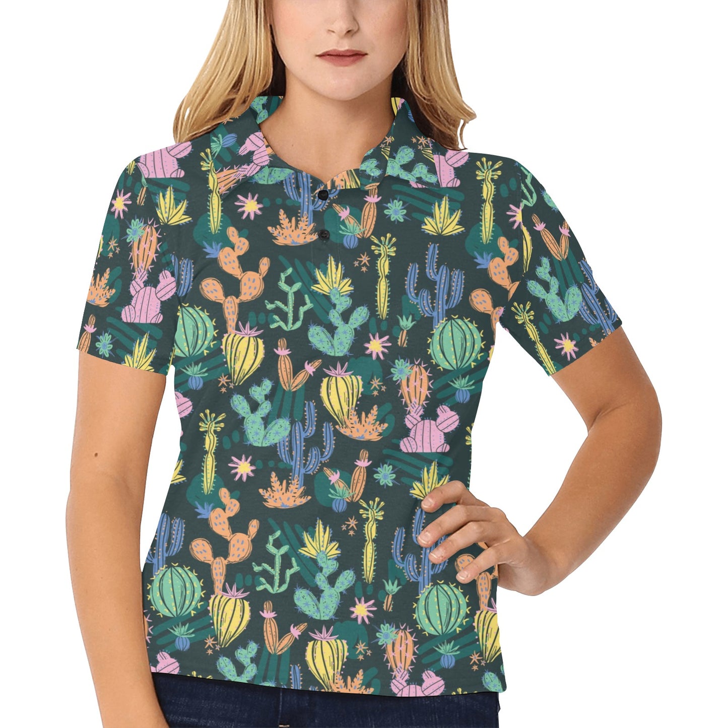 Cactus Pattern Print Design 05 Women's Polo Shirt